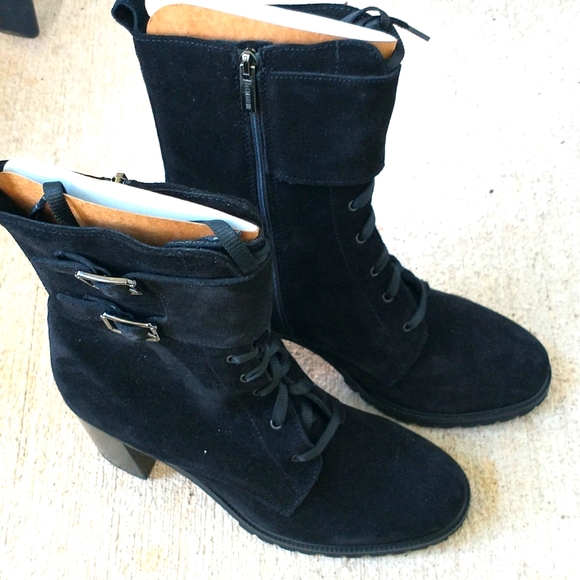 La Canadienne Black Suede Combat Boots - Picture 3 of 10